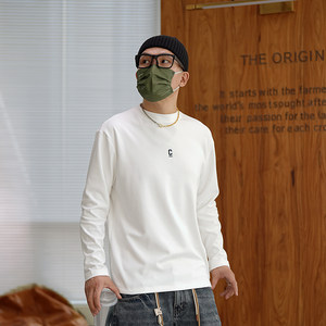 
American simple design solid color German velvet long-sleeved T-shirt men's autumn and winter fashion inner wear casual and comfortable base shirt