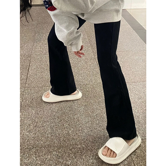 Large size black bootcut jeans for women in autumn and winter plus velvet for fat girls mm high waist elastic slimming pear-shaped body pants