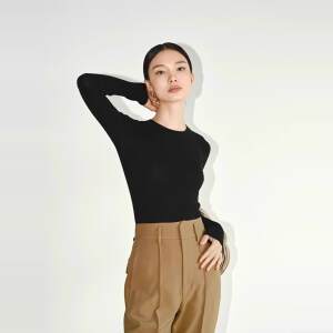 
New machine-washable wool sweater round neck versatile slim German Yangzisha long-sleeved knitted base shirt for women