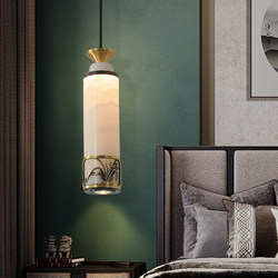 All-Copper Jade Bedside Pendant Light, New Chinese Style Lamp for Bedroom and Dining Room, Long Line Light with Spotlight, Hallway Tea Room Pendant Light, High-End