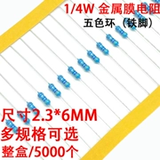 Điện trở màng kim loại 1/4W Thành phần nội tuyến vòng 1% năm màu 1K 10K 100K 1M 3,3M 4,7M 0R