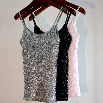 Modal sequined sexy bottoming slim fit tank top