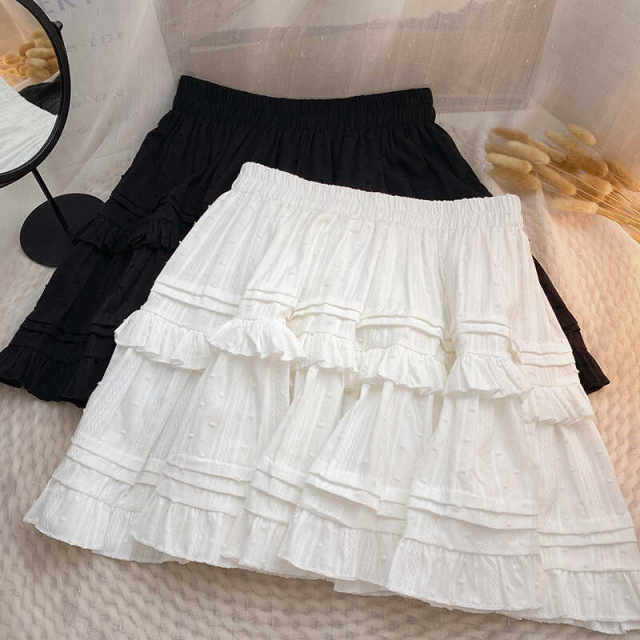 Sweet ruffled short skirt Female summer new big size fat MM is thin and versatile, pine tight waist anti -light skirt
