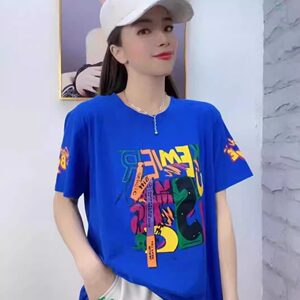 
New summer large-size pure cotton street personalized T-shirt Korean version short-sleeved pullover letter print ladies top ins trendy
