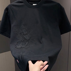 New Chinese Style Heavy Embroidery Trendy Half-Sleeve Summer Solid Color Men's T-Shirt 2025 Popular Short-Sleeve Pullover