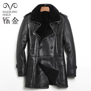 
Men's original leather jacket, lamb fur, wool mid-length wool shear coat