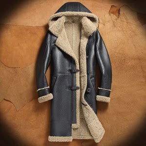 
Original ecological winter fur all-in-one leather jacket for men with hooded long sheepskin leather