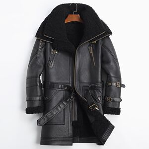Winter thick version of fur all -round leather coat men's double collar medium long sheep leather leather leather leather leather coat
