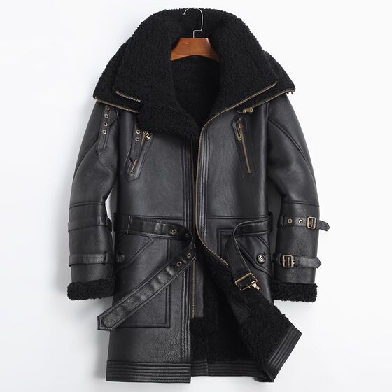 Winter thick version of fur all -round leather coat men's double collar medium long sheep leather leather leather leather leather coat
