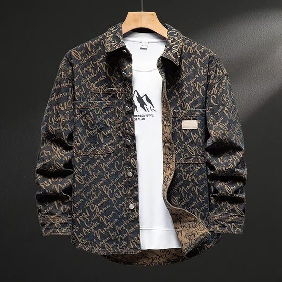 
Hongnen Men's High Luxury Fashion Brand Light Luxury European and American Denim Shirts Spring and Autumn Men's Retro Jackets Loose Cardigans A4