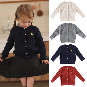 
2025 girls knitted cardigan spring and autumn pure cotton linen sweater autumn fashionable boy and girl versatile coat