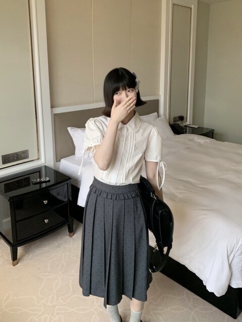 TREES Polka Dot Printed Skirt New Summer High-waisted Sweet Pleated Skirt Mid-length Skirt