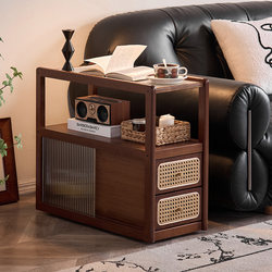 Japanese-Style Sofa Side Cabinet, Small Apartment Mobile Side Table, Natural Wood Home Furniture, Narrow Cabinet Next to the Sofa, Storage Cabinet, Side Table