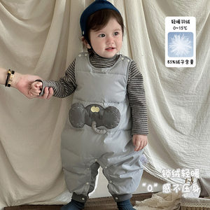 
Three-fold cabinet baby one-piece down sleeveless khaki winter style boys' thickened jumpsuit baby warm down pants