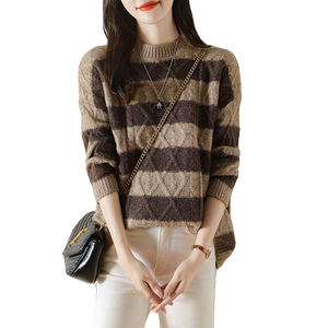 2023 autumn and winter new lazy style sweater for women, thick and loose base knit sweater, round neck pullover top for outerwear