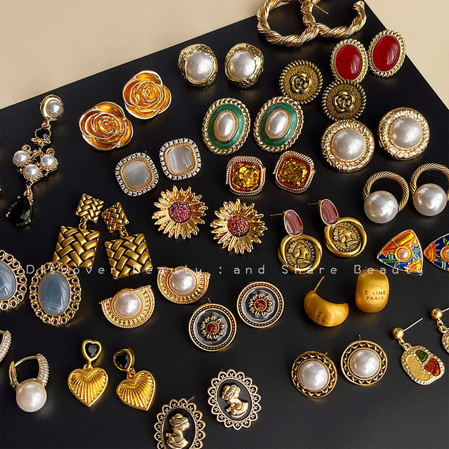 Retro vintage fashion earrings niche style mid-century style earrings vintage high-end pearl earrings for women