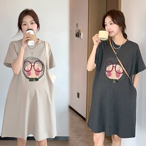 
Maternity wear for women summer 2025 new short-sleeved pure cotton dress casual slimming Korean version belly-covering mid-length T-shirt dress
