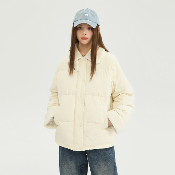 
King Prince lamb fur collar jacket men and women cotton jacket warm top loose couple cotton jacket