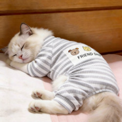 Cat Clothes Spring and Autumn Pajamas Striped Loungewear Ragdoll Blue and White Anti-Shedding Small and Medium-Sized Dog Four-Legged Clothing