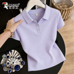 Woodpecker Ice Silk Lapel Short Sleeve T-Shirt for Women Summer 2026 New Casual Versatile Slimming Quick-Drying Polo Shirt Top t