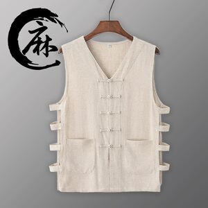 Linel vest vest, cotton, cotton skirt male retro -old -fashioned sleeveless old man shirt performance pharmacist clothes
