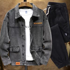 
Denim jacket for work clothes for men in autumn and winter electric construction site wear-resistant and wear-resistant labor protection work jacket