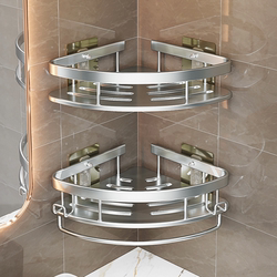 Bathroom Corner Shelf, No-Drill Wall-Mounted Toilet Washbasin Storage Rack for Shower Wall