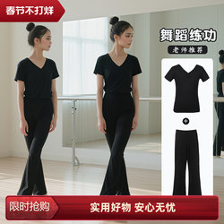 Children's Dance Clothing, Girls' Practice Clothes, Short-Sleeved Tops, Black Split Set, Ballet Clothing, Body Training Clothes, Basic Training Clothes