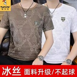 Woodpecker Versatile Ice Silk Cool Summer Round Neck T-Shirt Half-Sleeve Top Casual Breathable Men's Short-Sleeve T-Shirt 1/2