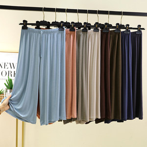 Modalga fat plush cropped pants for women in summer loose wide-leg pants elastic waist casual pants home pants shorts

