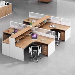 Staff Desks, Employee Workstation Table and Chair Combination, Cross-Shaped Double 4-6 Person Cubicles, Financial Screens, Simple Modern Design