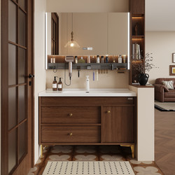 Oulin Bathroom Cabinet Floor-Standing Model with Antique-Style Ceramic Integrated Basin Bathroom Cabinet Set Washbasin Bathroom Cabinet