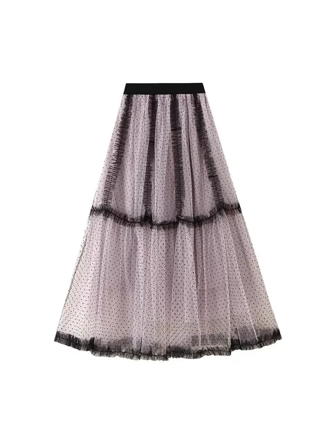 Heavy Industry Mesh Skirt New Polka Dot A-line Texture Blue Cake Long Skirt 8846 Print A-line Skirt Black