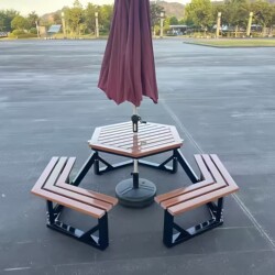 Outdoor Stainless Steel Leisure Table Set Garden Table and Chair Combination Plastic Wood Anti-Corrosion Wood Chess Table Community Courtyard Combination Table