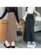American retro suede skirt high-waisted slim flocking long skirt autumn and winter versatile zippered deerskin velvet fishtail skirt
