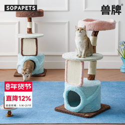 Pet Tree House Cat Climbing Frame for Small Apartments, Space-Saving Cat Bed, Integrated Cat Scratching Board, Home Viewing Platform, Small Tree Hole
