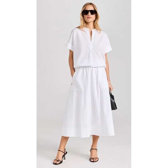 Foreign trade original Hepburn style side zipper pocket imported Ma cotton temperament elastic waist umbrella skirt skirt