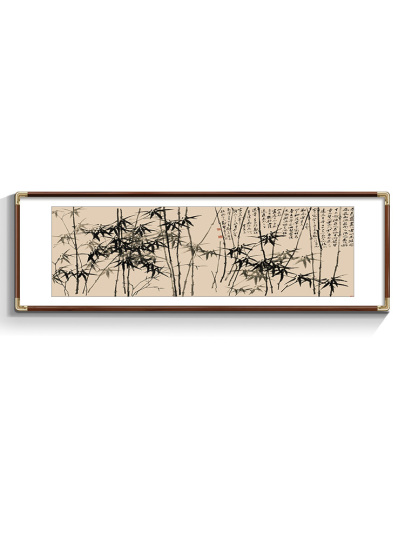 水墨画 伝統的な木製フレーム付き 長方形 （鄭板橋竹中国画