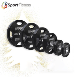 Hammer Strength Four-Hole Polyurethane Pu Barbell Plates, Rubber-Coated Commercial Fitness Equipment