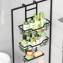 Hole-free bathroom storage rack door rear hanging rack wall-mounted layered hanging basket storage rack toilet shower room storage rack