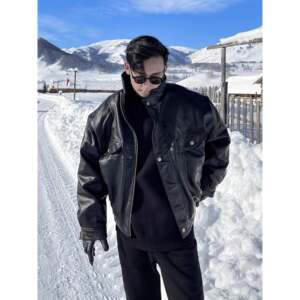 High -end leather coat men's spring and autumn thin Korean INS trendy handsome lapel loose locomotive clothes leather jacket jacket
