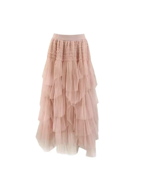 French sweet mesh irregular skirt for women in autumn and winter 2025 new high-waisted slim A-line layered cake skirt