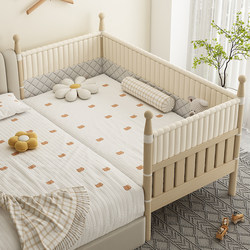 Solid Wood Children's Bed with High Guardrails, Baby Princess Bedside Bed, Widened Side Crib, Can Be Spliced with a Large Bed, Adjustable Height