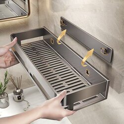 Bathroom Shelf, Thickened, Wall-Mounted, No-Drill, for Toilet, Shower Room, Washbasin, Bathroom Storage Rack