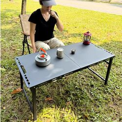 [Outdoor Camping Table] Adjustable Height Multifunctional Folding Table Lightweight Semi-Automatic Hydraulic Camping Equipment