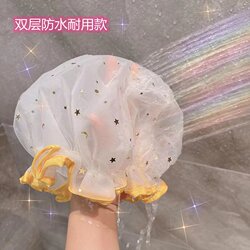 Double-Layer Waterproof Shower Cap, New Model for Bathing, Women's Makeup Cap, Kitchen Oil-Proof Dustproof Head Cover, Adult Thickened Head Cover
