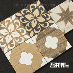 Wutobang French-Style Vintage 200X200 Walnut Wood Grain Pattern Tiles, Natural Wood Color Mosaic for Terrace, Living Room, and Bedroom Flooring
