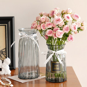 
Simple modern glass vase transparent water flower arrangement rose lily rich bamboo table decoration home high-end