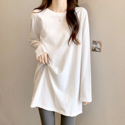 Pure Cotton White Base Layer Shirt Layered with T-Shirt for Women, 2025 Autumn, Lazy Style, Loose Mid-Length Versatile Long-Sleeve Top