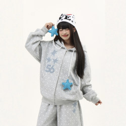 Fragmented Island American-Style Original Star-Printed Hooded Cardigan Jacket and Casual Wide-Leg Sweatpants Two-Piece Set for Men and Women